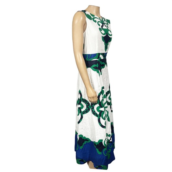 Boden Maxi Dress Women's Ivory Ornate Reflection Sleeveless Linen Dress US 16-18 - Picture 6 of 11